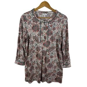 J Jill Womens Floral Paisley Tunic Top Small Multicolor Boho Stretch Cottagecore